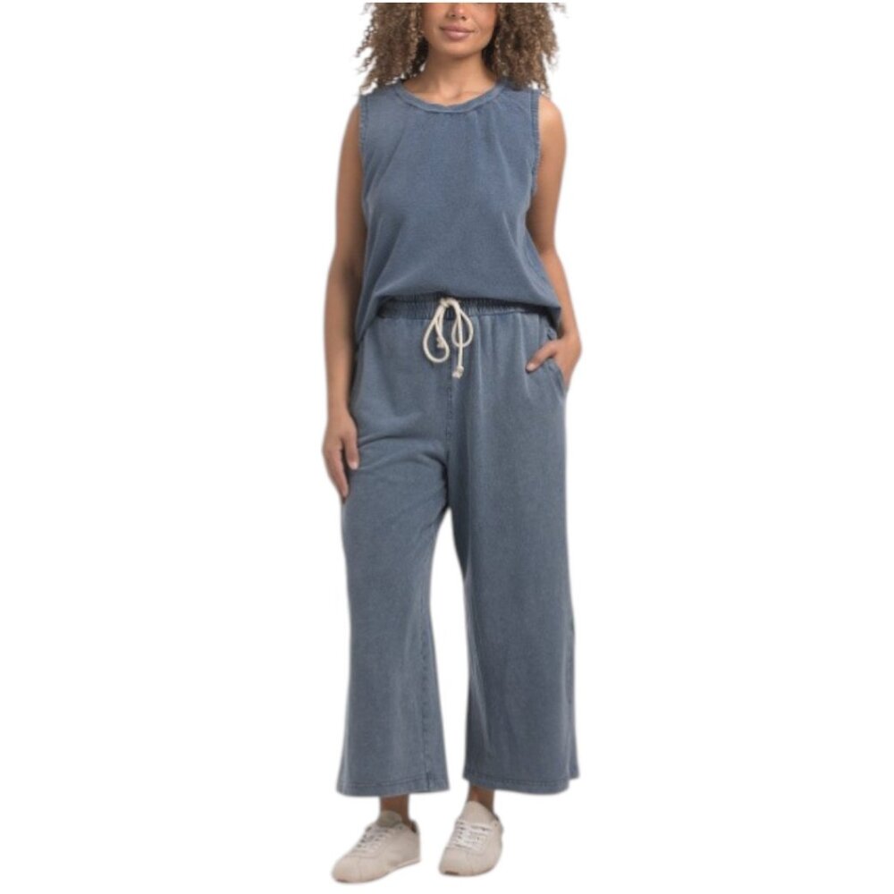 JANE & DELANCEY 2pc Light Loopback Denim French Terry Tank With Tie Pants